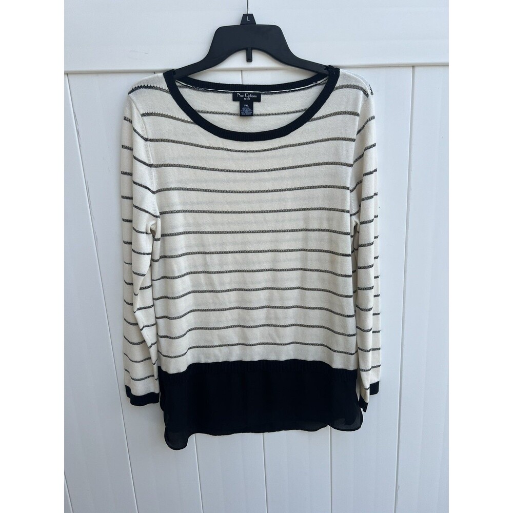 Nue Options Women's Knit Long Sleeve Sweater Striped Tunic Petite XL